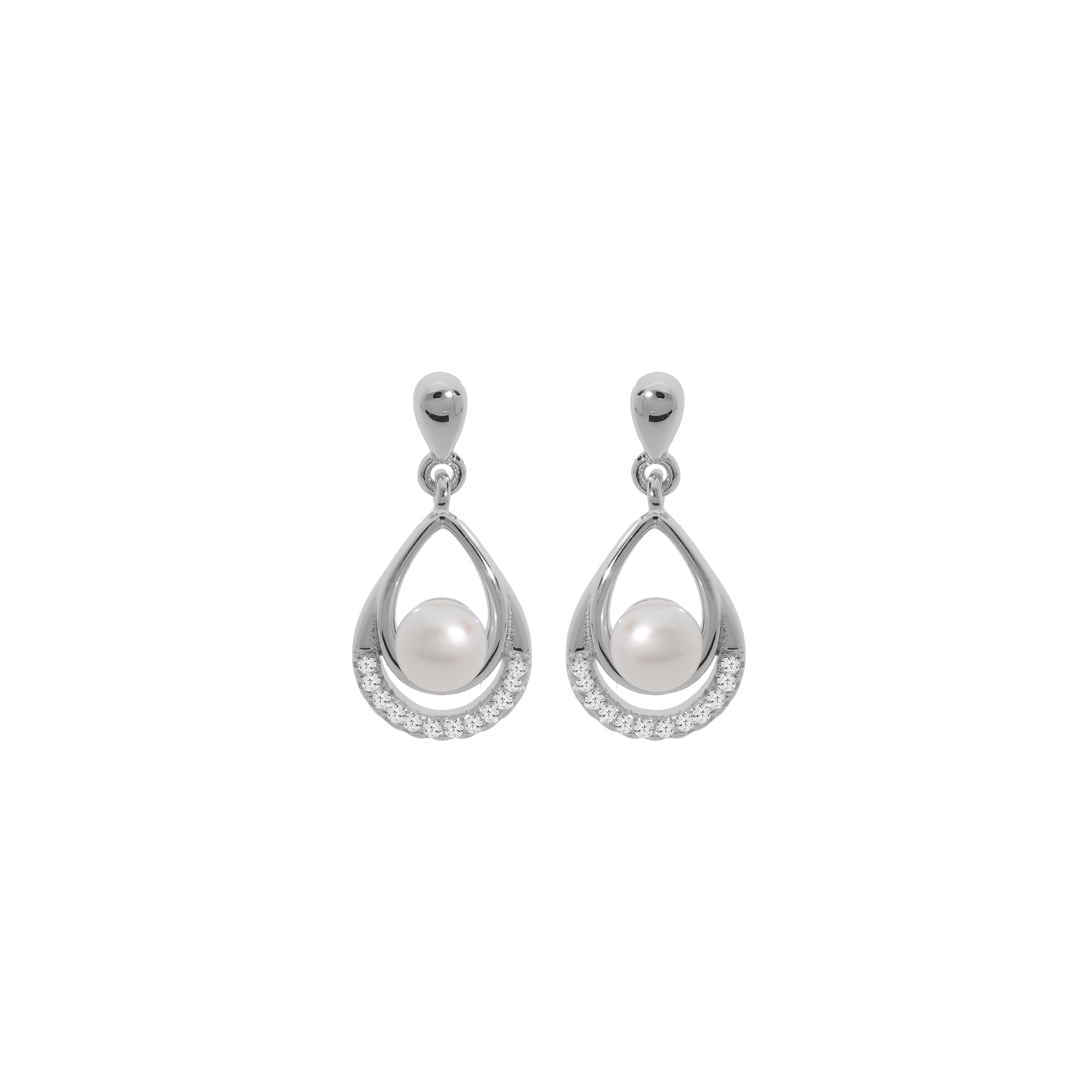 Boucles D Oreille En Argent Rhodi Perle De Culture D Eau Douce Blanche