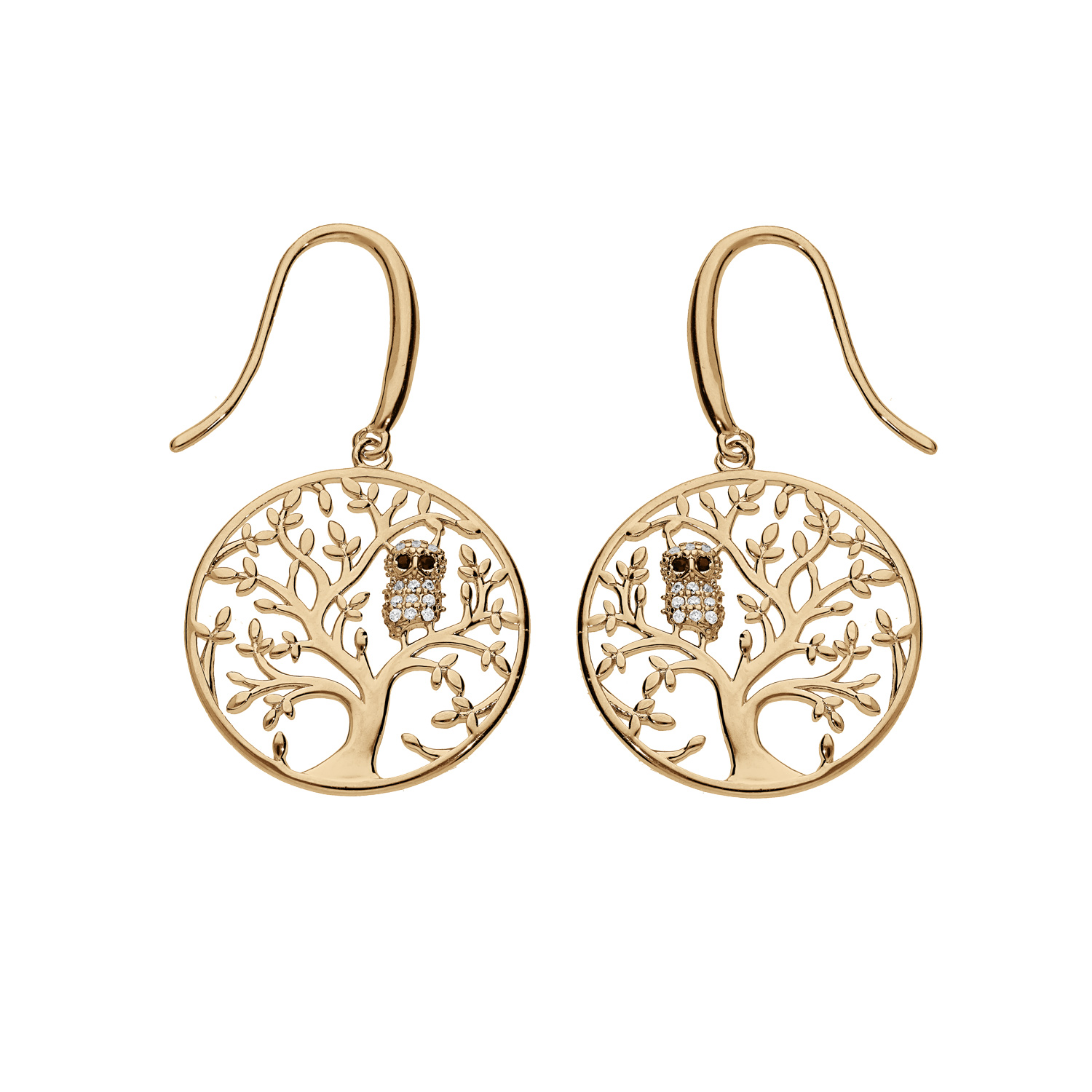 Boucles d oreille en plaqué or arbre de vie avec hibou ou chouette