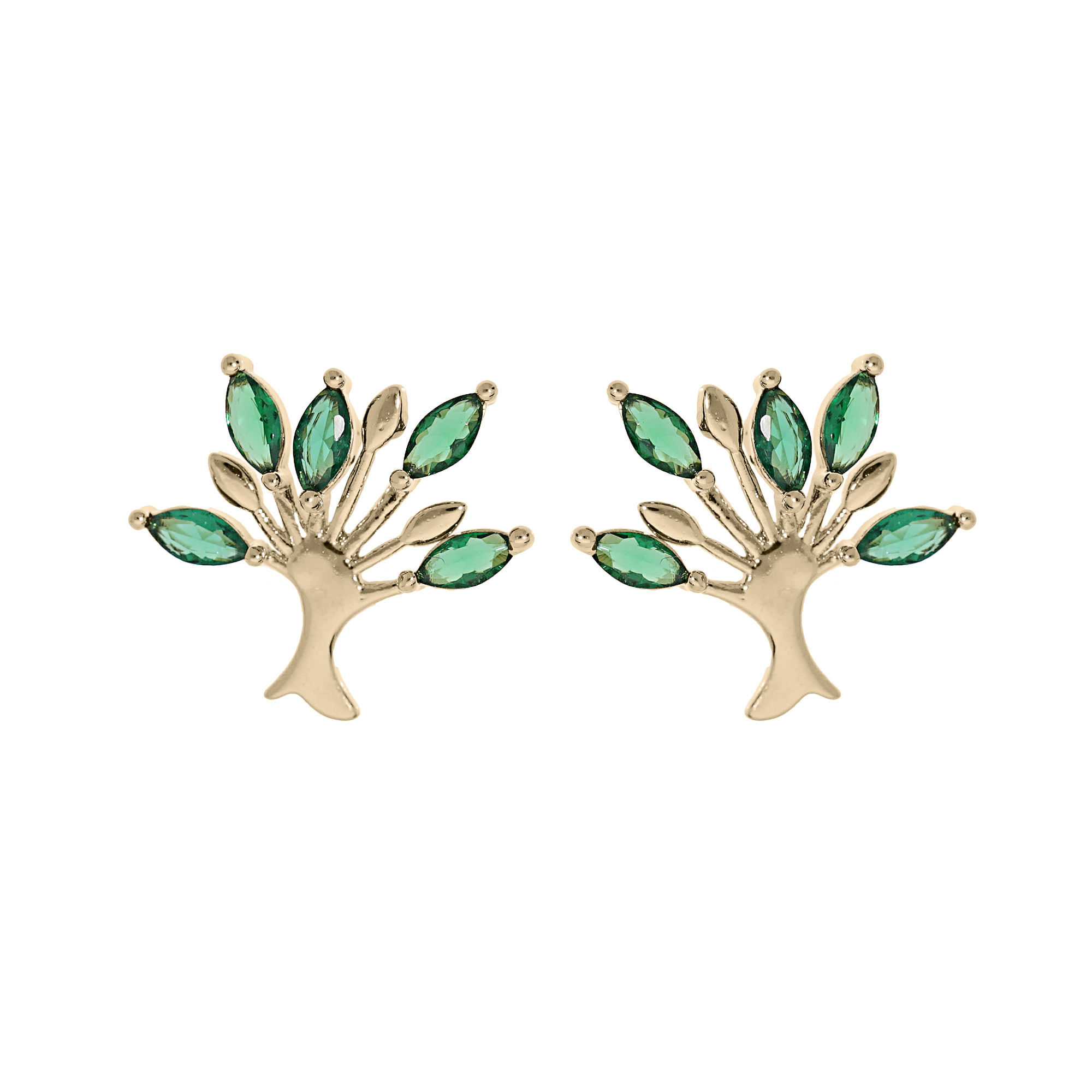 Boucles d oreille en plaqué or arbre de vie avec oxydes verts et