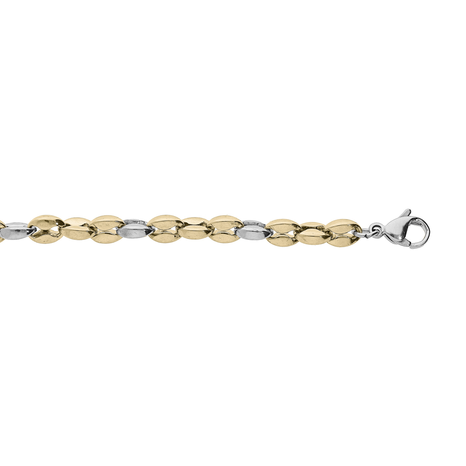 Bracelet en acier et PVD jaune maille grain de café 16 3cm