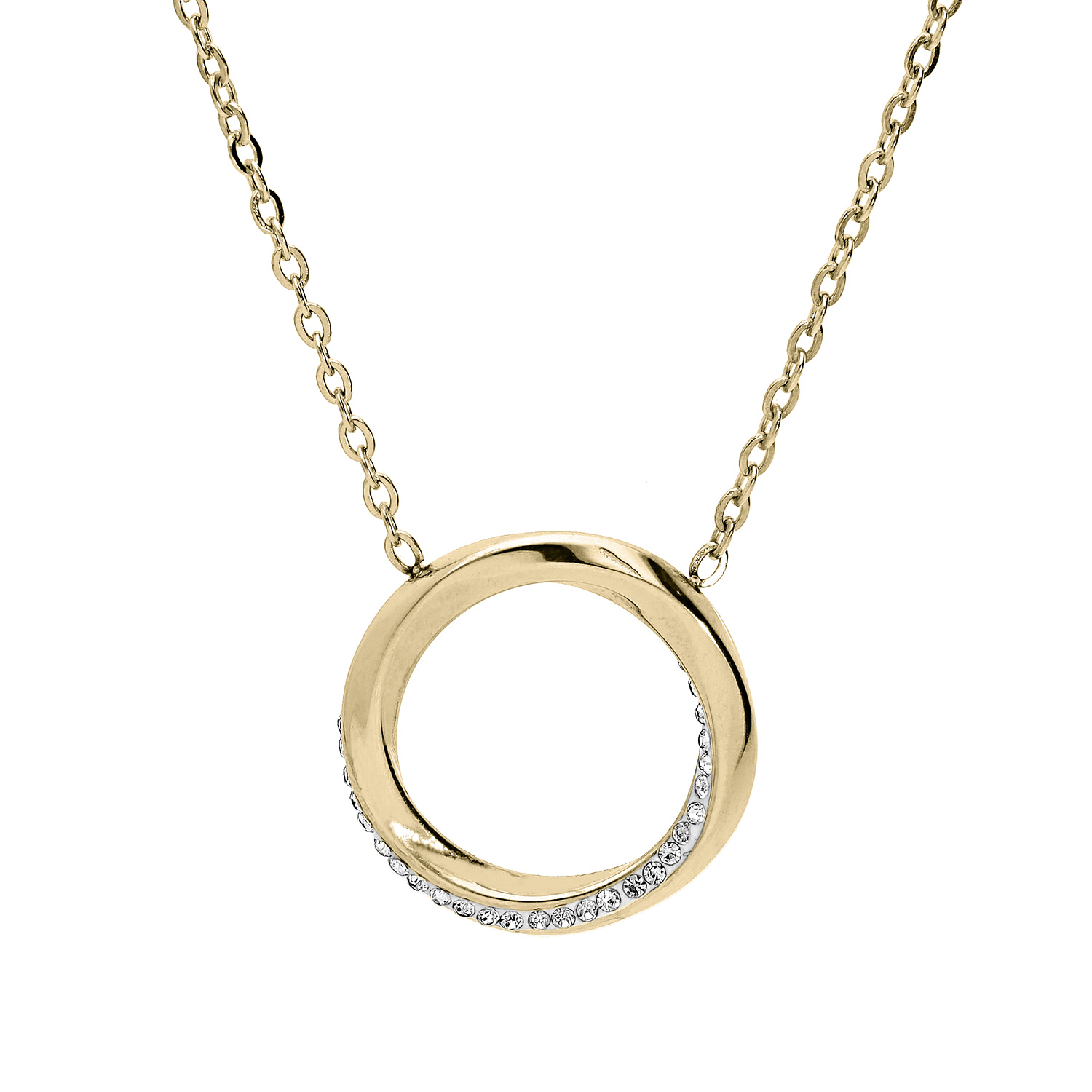 Collier en acier et PVD jaune chaîne avec cercle et oxydes blancs