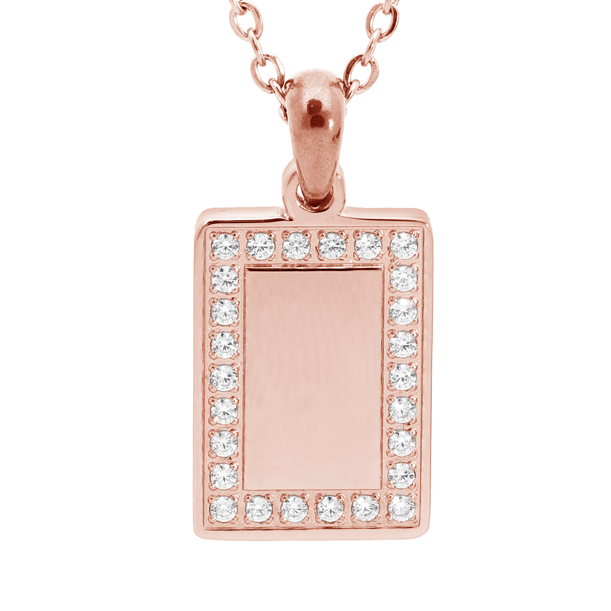 Collier En Acier Et Pvd Rose Cha Ne Avec Pendentif Rectangulaire