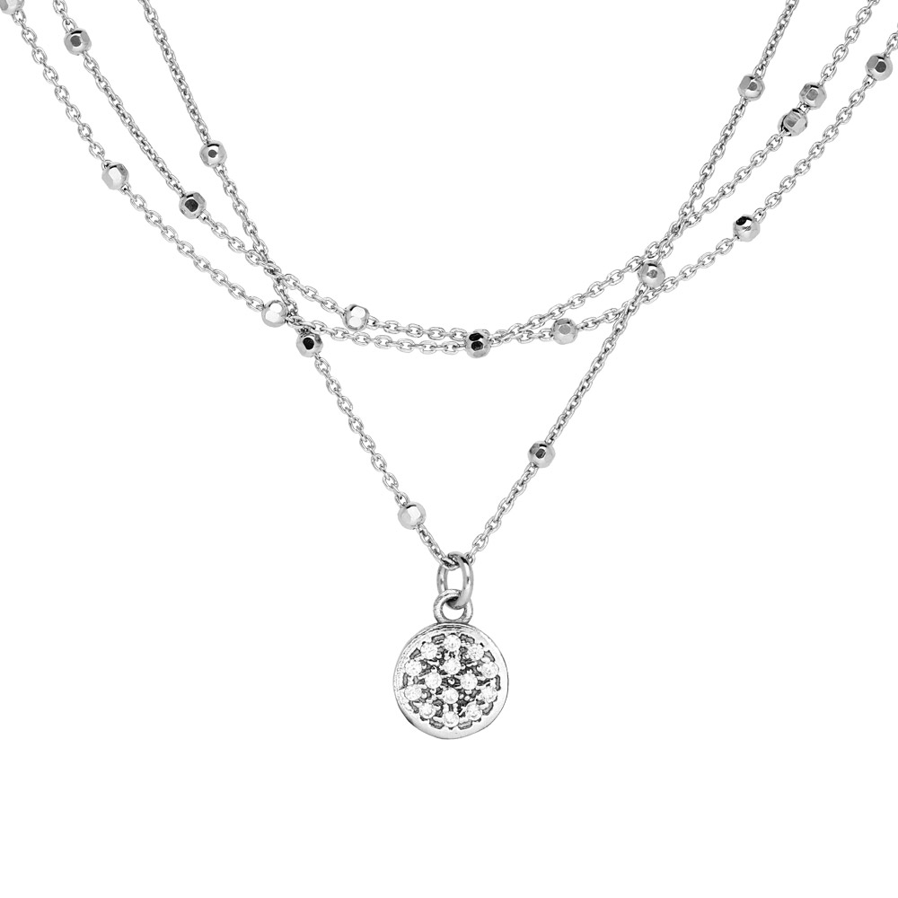 Collier En Argent Rhodi Avec Triple Cha Ne Pendentif M Daille Pav E D