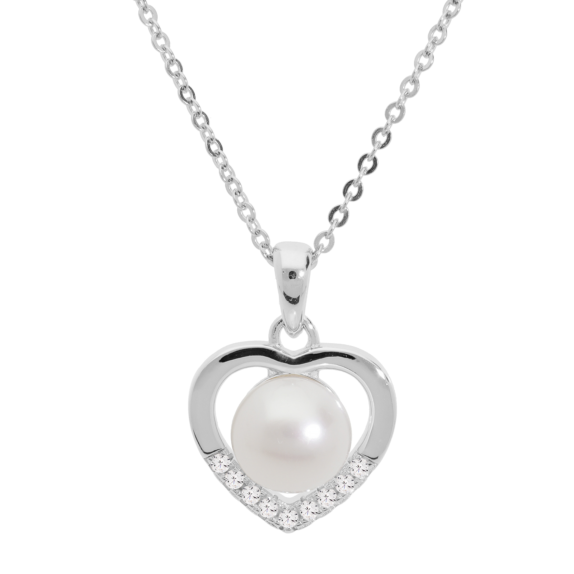 Collier En Argent Rhodi Cha Ne Avec Pendentif Coeur Avec Perle De