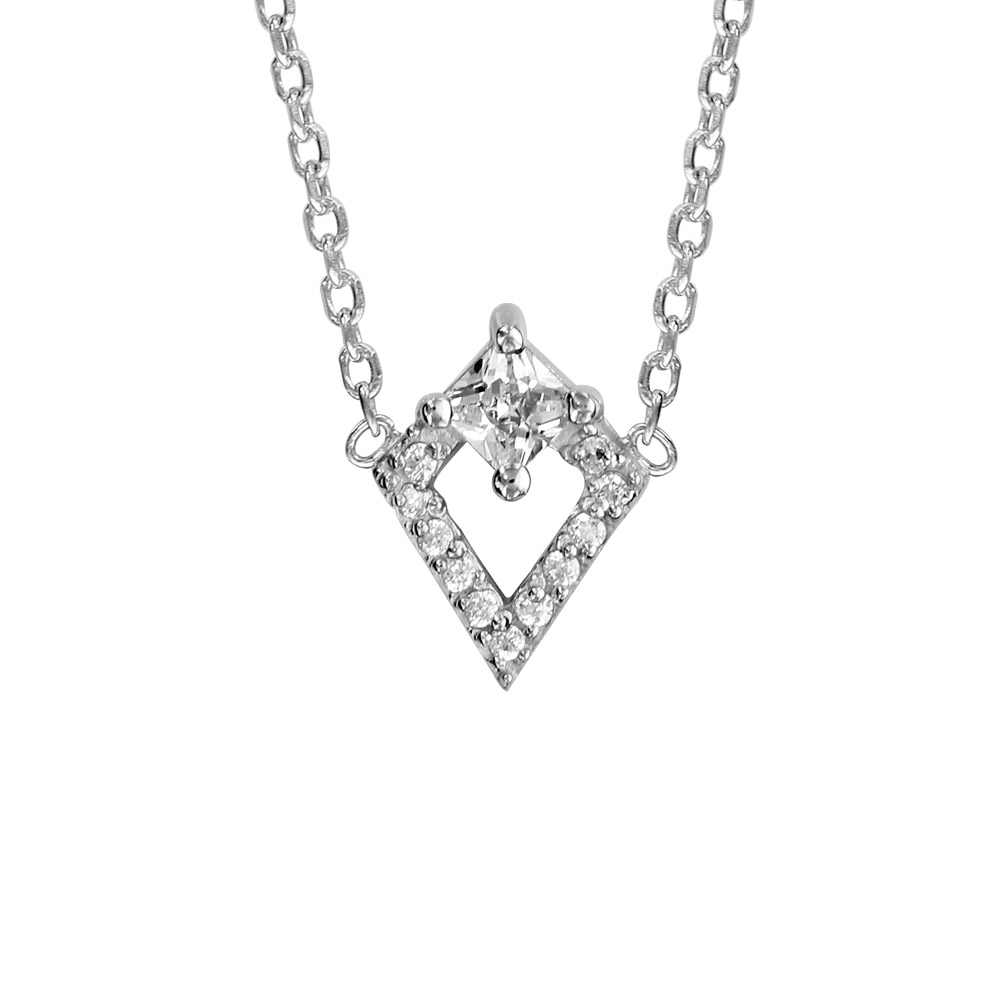 Collier En Argent Rhodi Cha Ne Avec Pendentif Losange En Rail D Oxydes