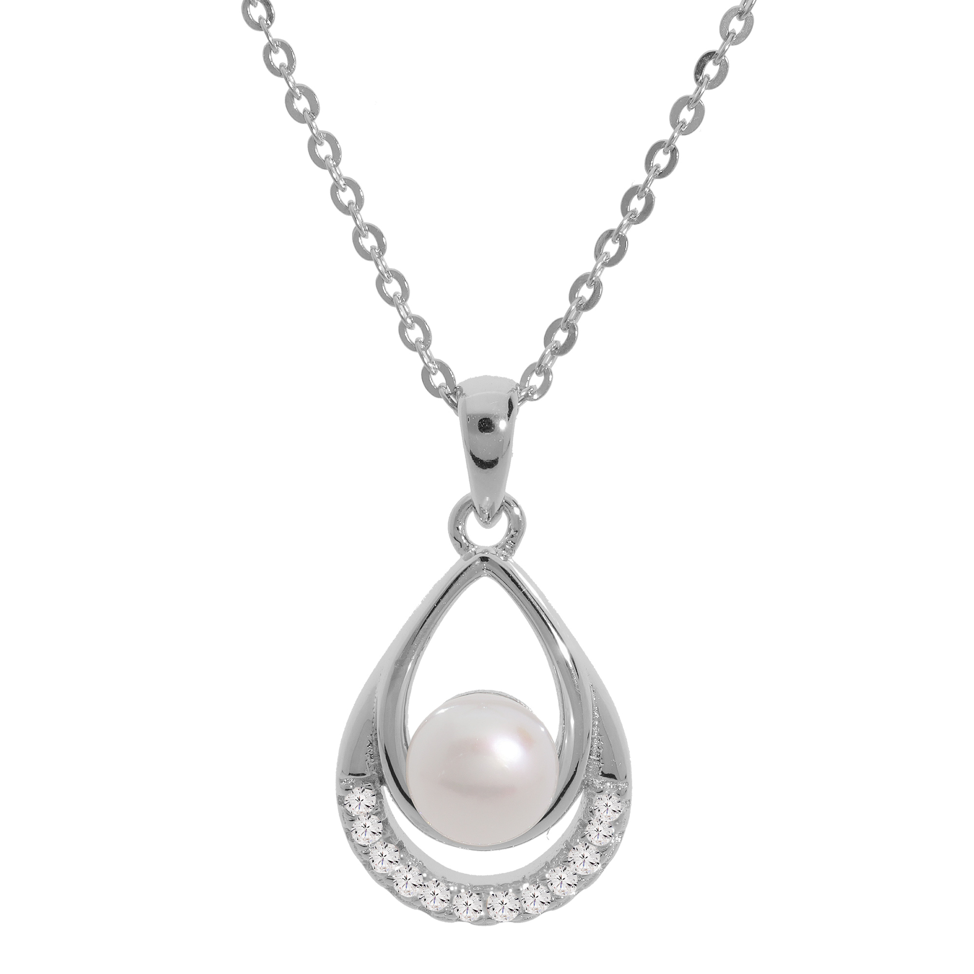 Collier En Argent Rhodi Cha Ne Avec Pendentif Perle De Culture D Eau