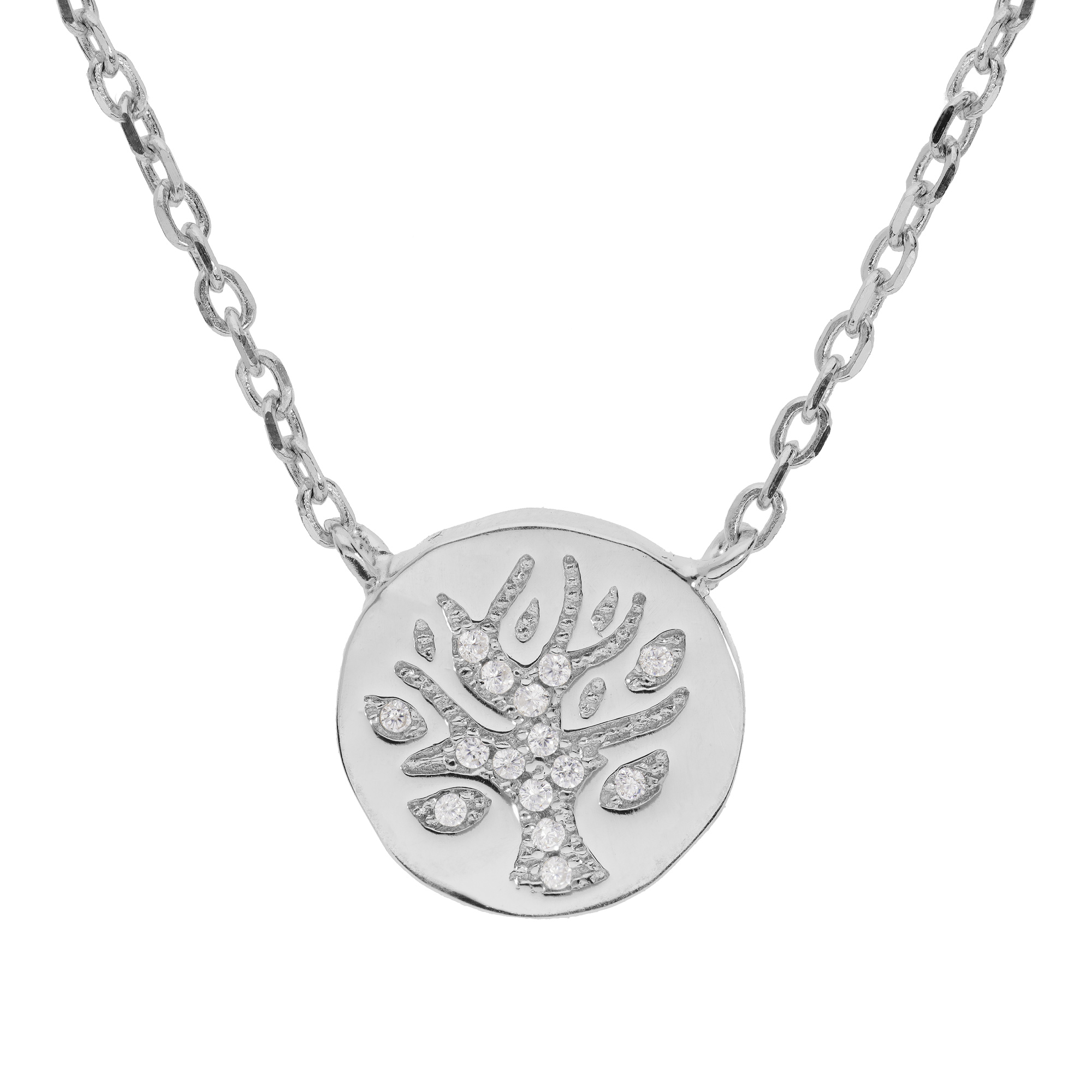 Collier En Argent Rhodi Cha Ne Avec Pendentif Rond Motif Arbre De Vie