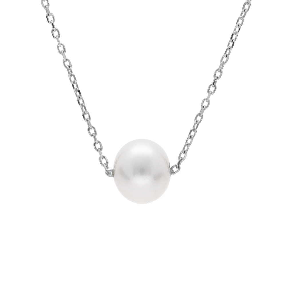 Collier En Argent Rhodi Cha Ne Boule Avec Pendentif Perle De Culture D