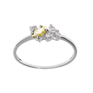 Bague en argent platin avec oxydes jaune et blancs sertis - Vue 1