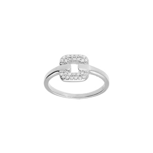 Bague en argent rhodi avec carr d\'oxydes blancs sertis - Vue 1