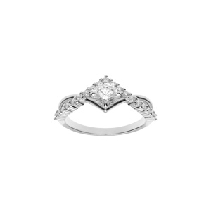 Bague en argent rhodi avec solitaire oxyde blanc serti de 5mm avec pointe oxydes blancs - Vue 1