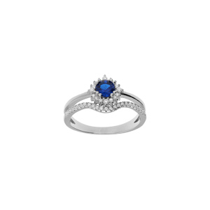 Bague en argent rhodi double avec oxyde bleu et blancs - Vue 1