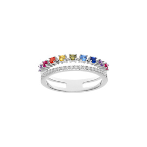 Bague en argent rhodi double avec rail d\'oxydes multi couleurs - Vue 1