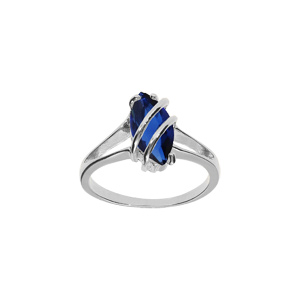 Bague en argent rhodi forme navette ovale oxyde bleu - Vue 1