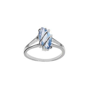 Bague en argent rhodi forme navette ovale oxyde bleu ciel - Vue 1