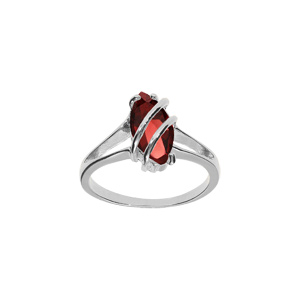 Bague en argent rhodi forme navette ovale oxyde grenat - Vue 1