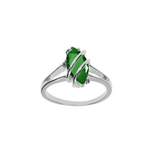 Bague en argent rhodi forme navette ovale oxyde vert fonc - Vue 1