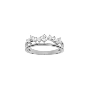 Bague en argent rhodi 2 rangs orn d\'oxydes blancs sertis - Vue 1