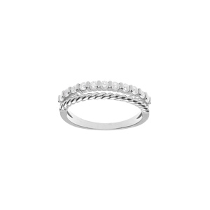 Bague en argent rhodi 2 rangs orn d\'un rail d\'oxydes blancs sertis - Vue 1