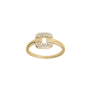 Bague en plaqu or avec carr d\'oxydes blancs sertis - Vue 1