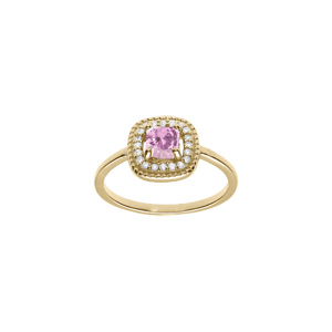 Bague en plaqu or avec oxyde carr rose clair et contour d\'oxydes blancs - Vue 1