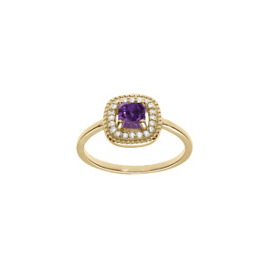 Bague en plaqu or avec oxyde carr violet et contour d\'oxydes blancs - Vue 1