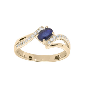 Bague en plaqu or avec oxydes bleus et blancs sertis - Vue 1