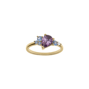 Bague en plaqu or avec oxydes violet, bleu et blanc sertis - Vue 1