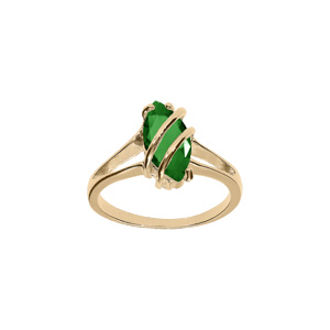 Bague en plaqu or forme navette ovale oxyde vert fonc - Vue 1