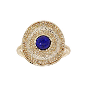 Bague en plaqu or forme ronde avec pierre Lapis Lazuli vritable - Vue 1