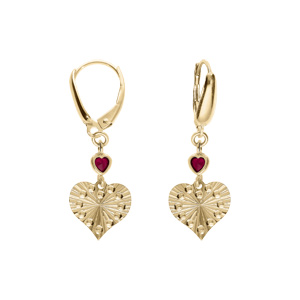 Boucles d\'oreille dormeuse argent dor jaune forme coeur diamant et 1 oxyde rose - Vue 1