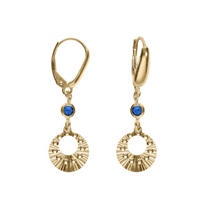 Boucles d\'oreille dormeuse argent dorr jaune cercle diamant et 1 oxyde bleu - Vue 1