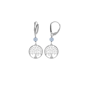 Boucles d\'oreille dormeuse argent rhodi arbre de vie 15mm et boule jade bleu ciel vritable - Vue 1