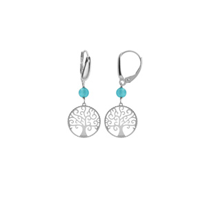 Boucles d\'oreille dormeuse argent rhodi arbre de vie 15mm et boule jade vert clair vritable - Vue 1