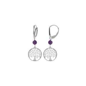 Boucles d\'oreille dormeuse argent rhodi arbre de vie 15mm et boule jade violette vritable - Vue 1