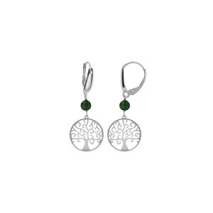 Boucles d\'oreille dormeuse argent rhodi arbre de vie 15mm et boule malachite vritable - Vue 1