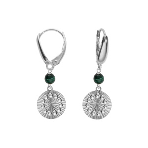 Boucles d\'oreille dormeuse argent rhodi cercle diamant avec 1 boule malachite vritable - Vue 1