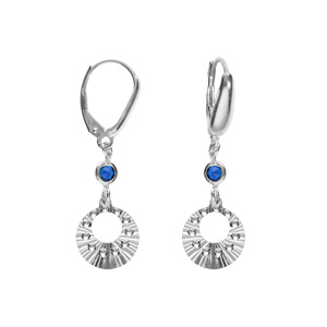 Boucles d\'oreille dormeuse argent rhodi cercle diamant et 1 oxyde bleu - Vue 1