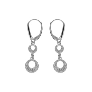 Boucles d\'oreille dormeuse argent rhodi 2 cercles vid oxydes blancs - Vue 1