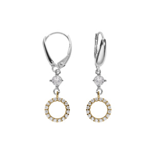 Boucles d\'oreille dormeuse argent rhodi et dor jaune cercle contour oxydes blancs - Vue 1