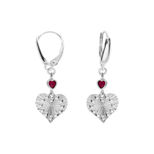 Boucles d\'oreille dormeuse argent rhodi forme coeur diamant et 1 oxyde rose - Vue 1