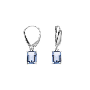 Boucles d\'oreille dormeuse argent rhodi oxyde rectangulaire bleu ciel - Vue 1