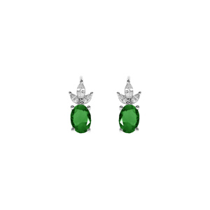 Boucles d\'oreille dormeuse argent rhodi oxydes blancs et vert - Vue 1