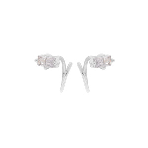 Boucles d\'oreille en argent rhodi enroule avec oxyde blanc - Vue 1