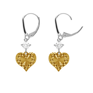 Boucles d\'oreille en argent rhodi et dor jaune, forme coeur diamant avec un oxyde blanc, fermoir dormeuse - Vue 1