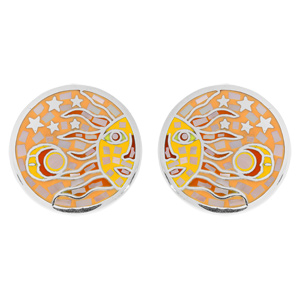 Boucles d\'oreille Stella Mia en acier ronde soleil jaune orang avec Nacre et fermoir poussette - Vue 1