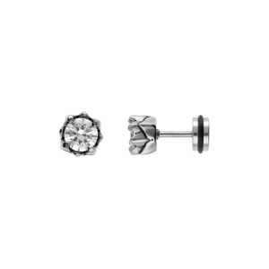 Boucles d\'oreille tige acier oxyde blanc serti 5mm - Vue 1