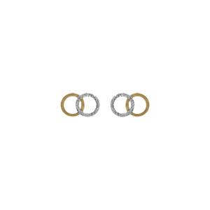 Boucles d\'oreille tige argent dor 2 cercles entrelacs lisse et givr - Vue 1