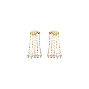 Boucles d\'oreille tige argent dor 5 chanettes avec perles blanches - Vue 1