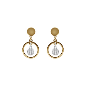 Boucles d\'oreille tige argent dor jaune cercles et pastilles oxydes blancs - Vue 1